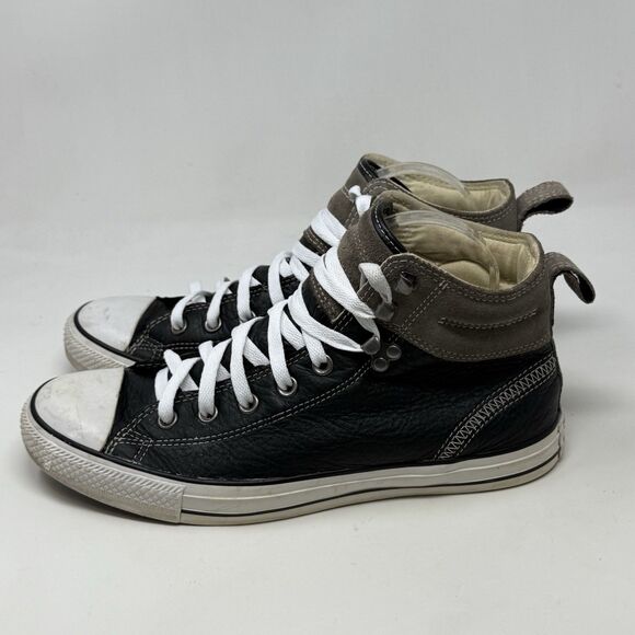 Converse All Star Hiker Shoes Mens 9.5 Black Gray Leather Suede Mid Top Sneaker - Picture 3 of 16